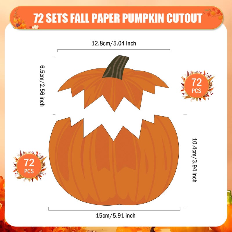 FOBSME 72 Sets Fall Pumpkin Cutouts Paper Pumpkin Cut-Outs Autumn Pumpkins Die-Cuts Thanksgiving Bulletin Board Decoration with Glue Points for DIY Crafts Classroom School Autumn Harvest Party Decor - Image 2